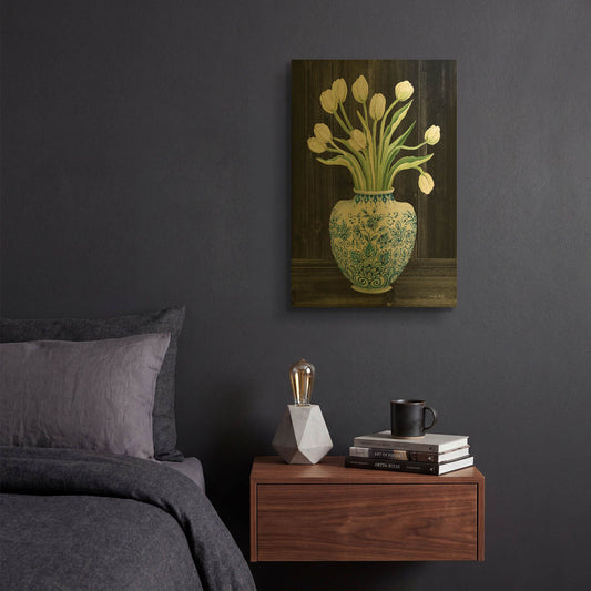'Blue and White Tulips Black I' By Cindy Jacobs Gold Metal Wall Art