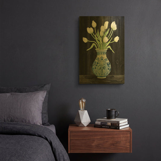 'Blue and White Tulips Black II' By Cindy Jacobs Gold Metal Wall Art