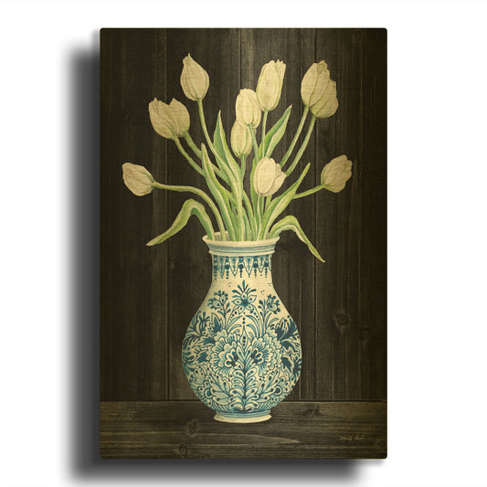 'Blue and White Tulips Black II' By Cindy Jacobs Gold Metal Wall Art