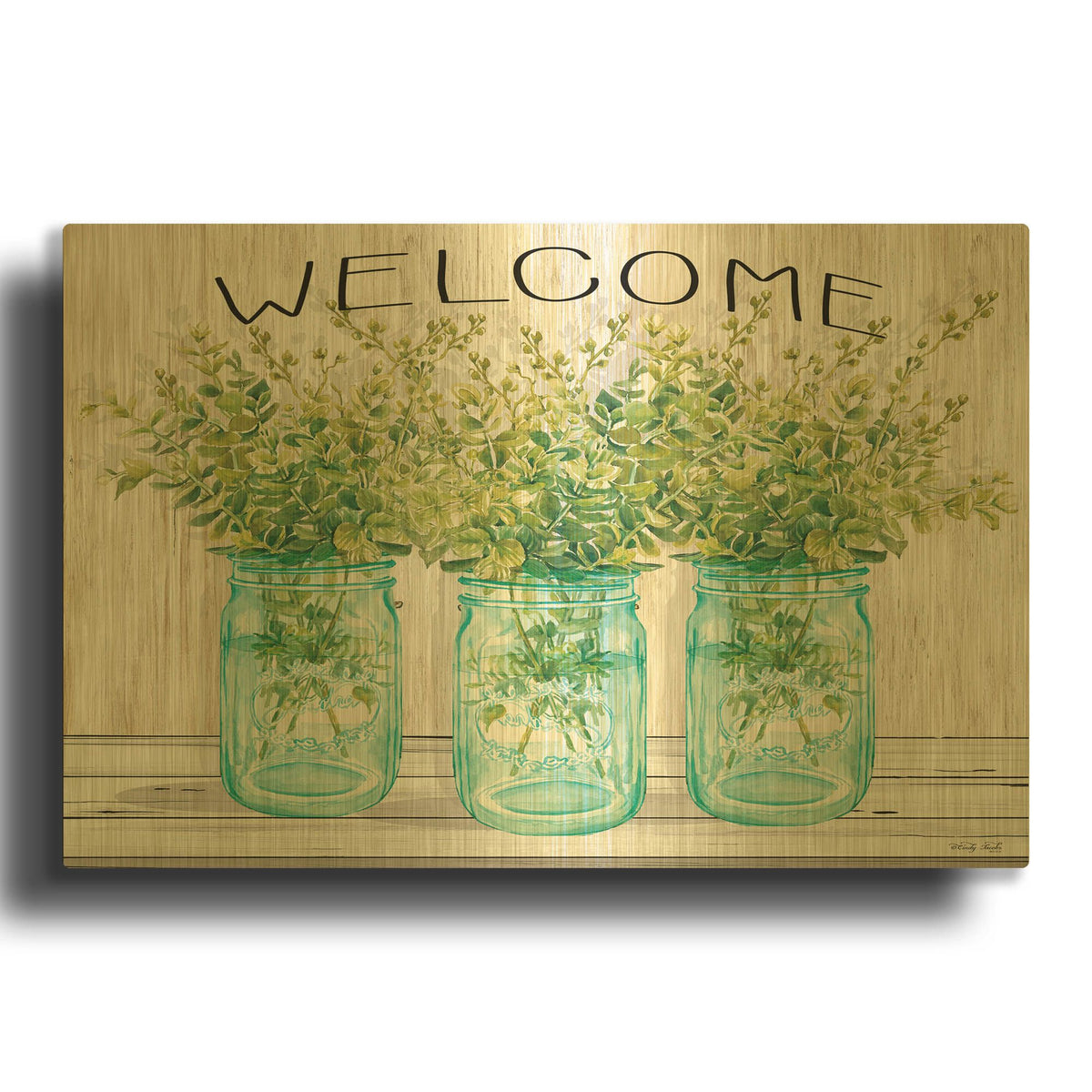 'Welcome Glass Jars' By Cindy Jacobs Gold Metal Wall Art