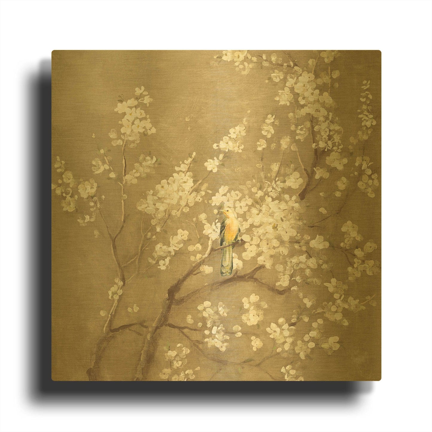 'White Cherry Blossom I Neutral' By Danhui Nai Gold Metal Wall Art