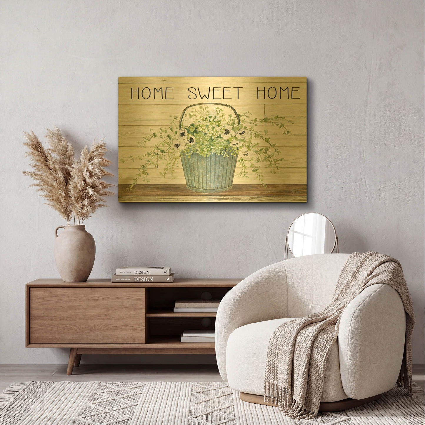 'Home Sweet Home Galvanized Bucket' By Cindy Jacobs Gold Metal Wall Art