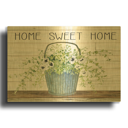 'Home Sweet Home Galvanized Bucket' By Cindy Jacobs Gold Metal Wall Art