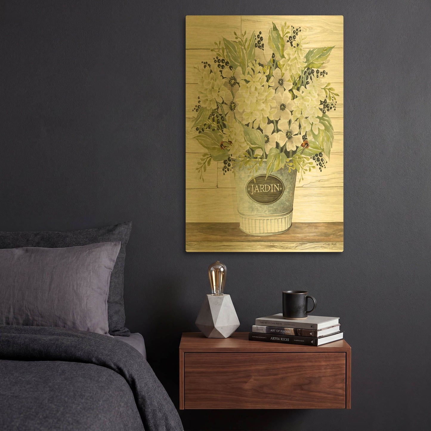 'Jardin Galvanized Bucket' By Cindy Jacobs Gold Metal Wall Art