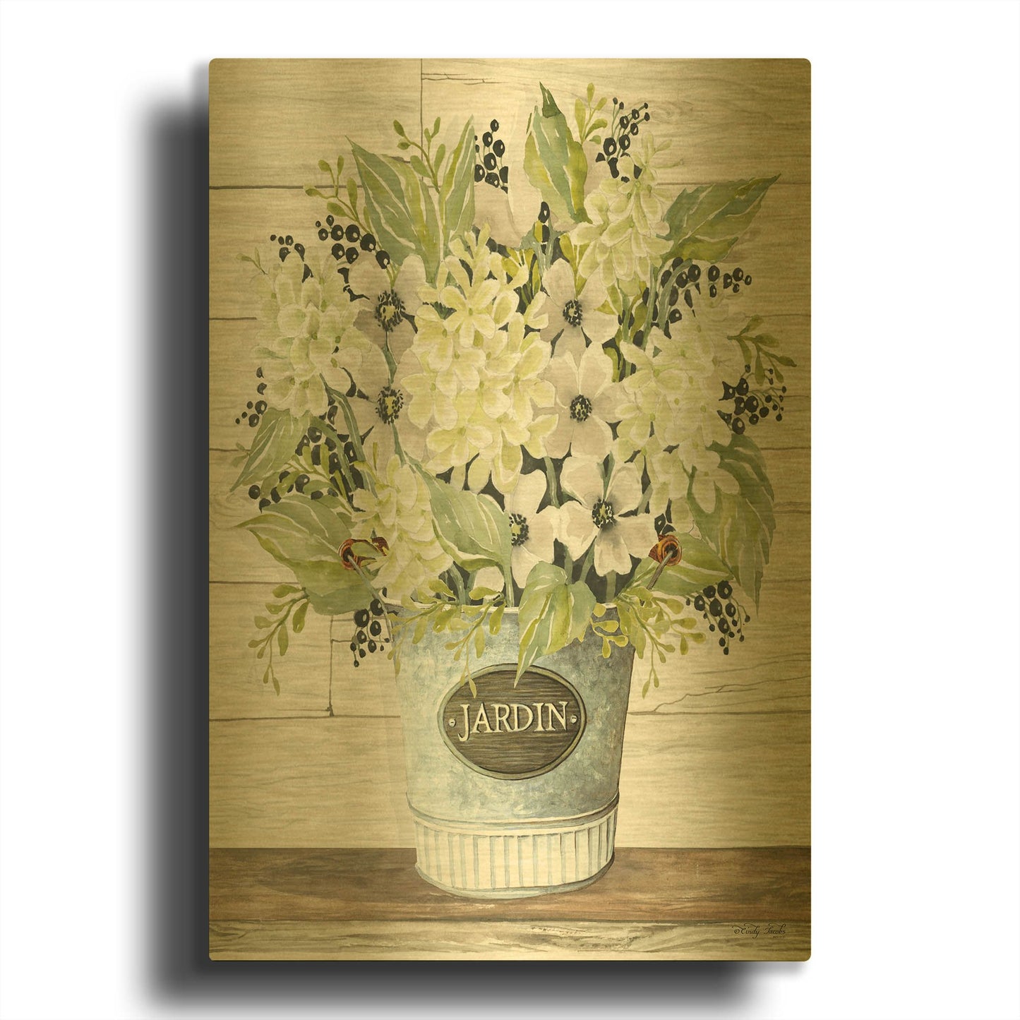 'Jardin Galvanized Bucket' By Cindy Jacobs Gold Metal Wall Art