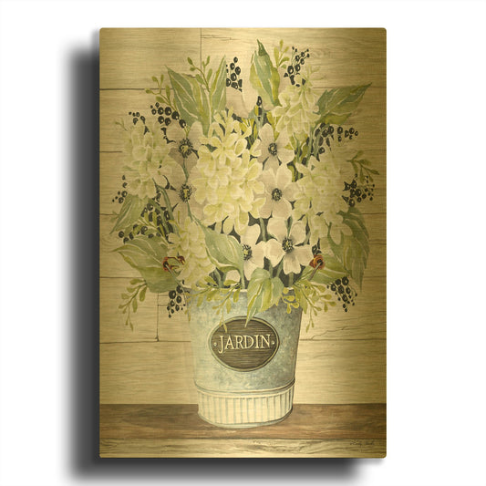 'Jardin Galvanized Bucket' By Cindy Jacobs Gold Metal Wall Art