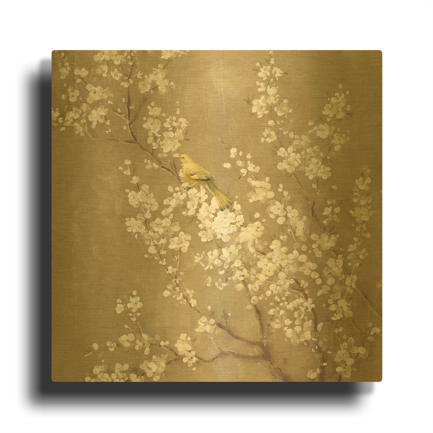 'White Cherry Blossom II Neutral' By Danhui Nai Gold Metal Wall Art