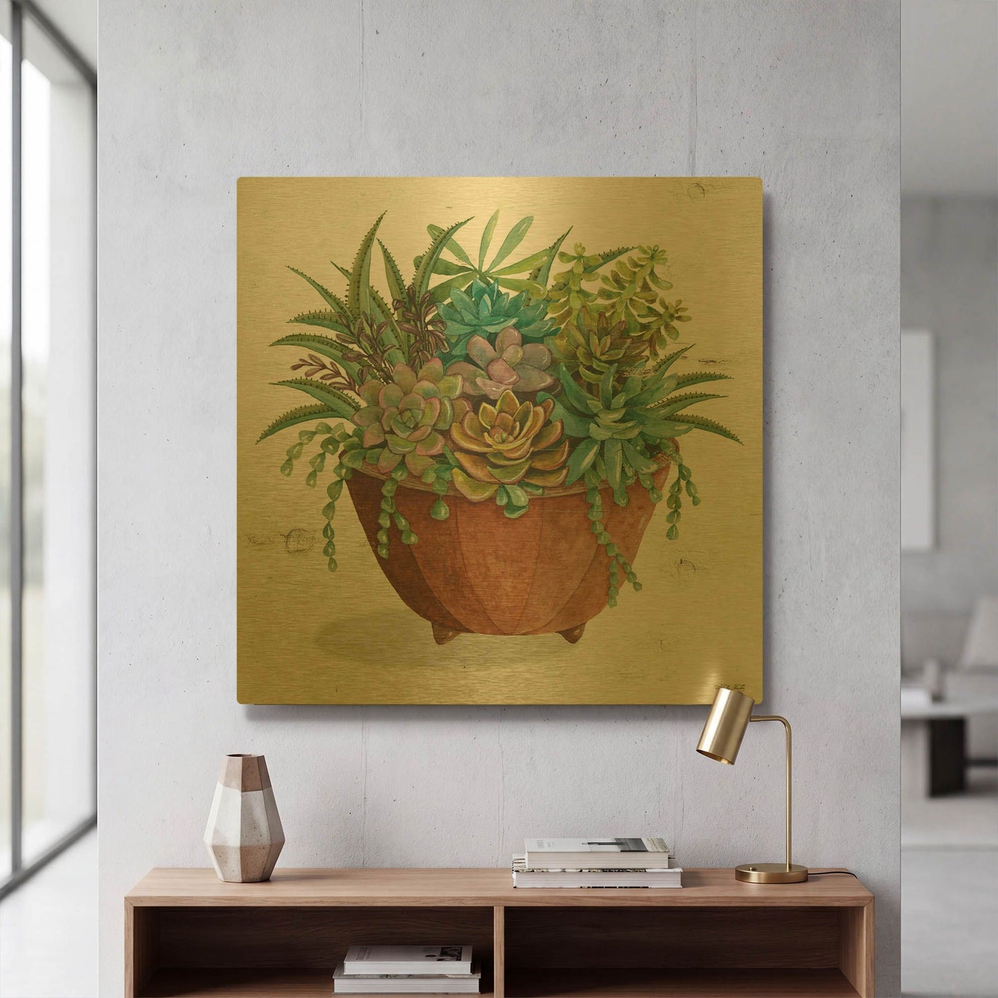 'Terracotta Succulents I' By Cindy Jacobs Gold Metal Wall Art