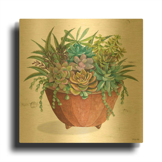 'Terracotta Succulents I' By Cindy Jacobs Gold Metal Wall Art