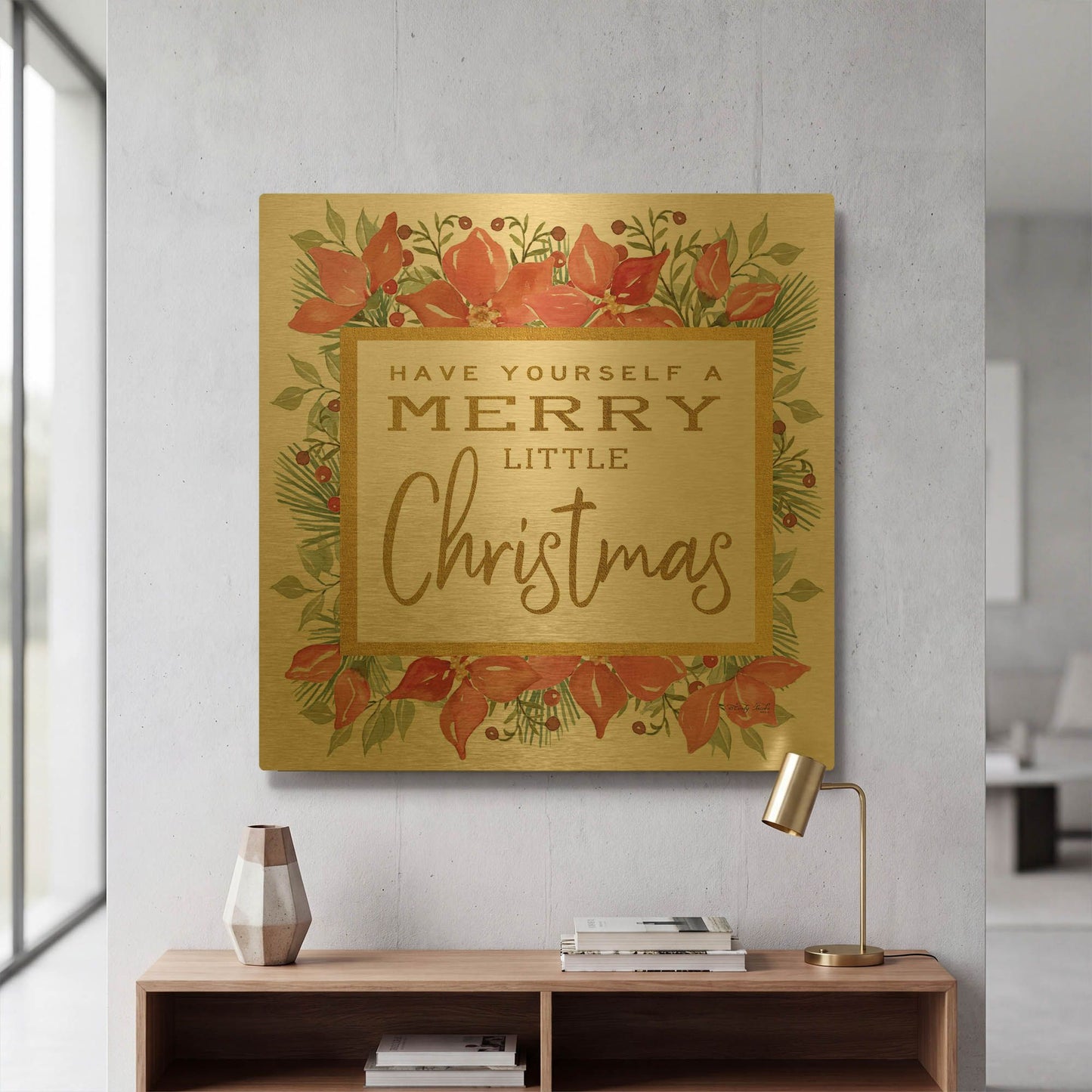 'Merry Little Christmas' By Cindy Jacobs Gold Metal Wall Art