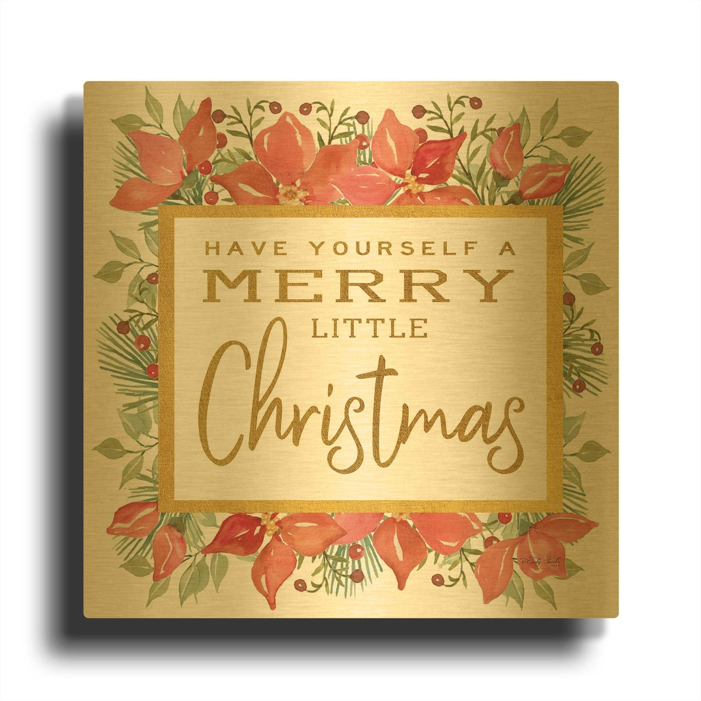 'Merry Little Christmas' By Cindy Jacobs Gold Metal Wall Art