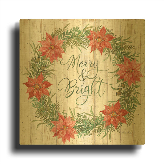 'Merry & Bright Wreath' By Cindy Jacobs Gold Metal Wall Art