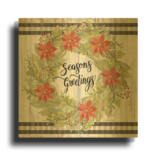 'Seasons Greetings Wreath' By Cindy Jacobs Gold Metal Wall Art