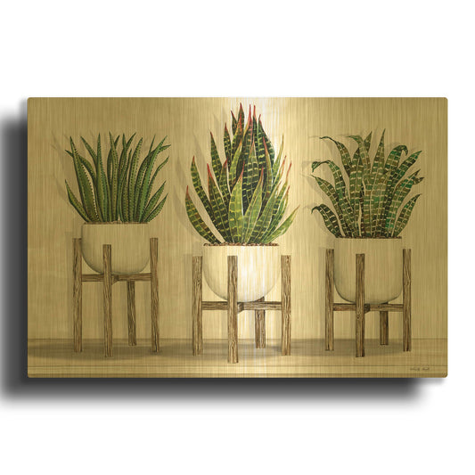 'White Pots on Stands I' By Cindy Jacobs Gold Metal Wall Art