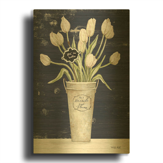 'Tulips on Navy I' By Cindy Jacobs Gold Metal Wall Art