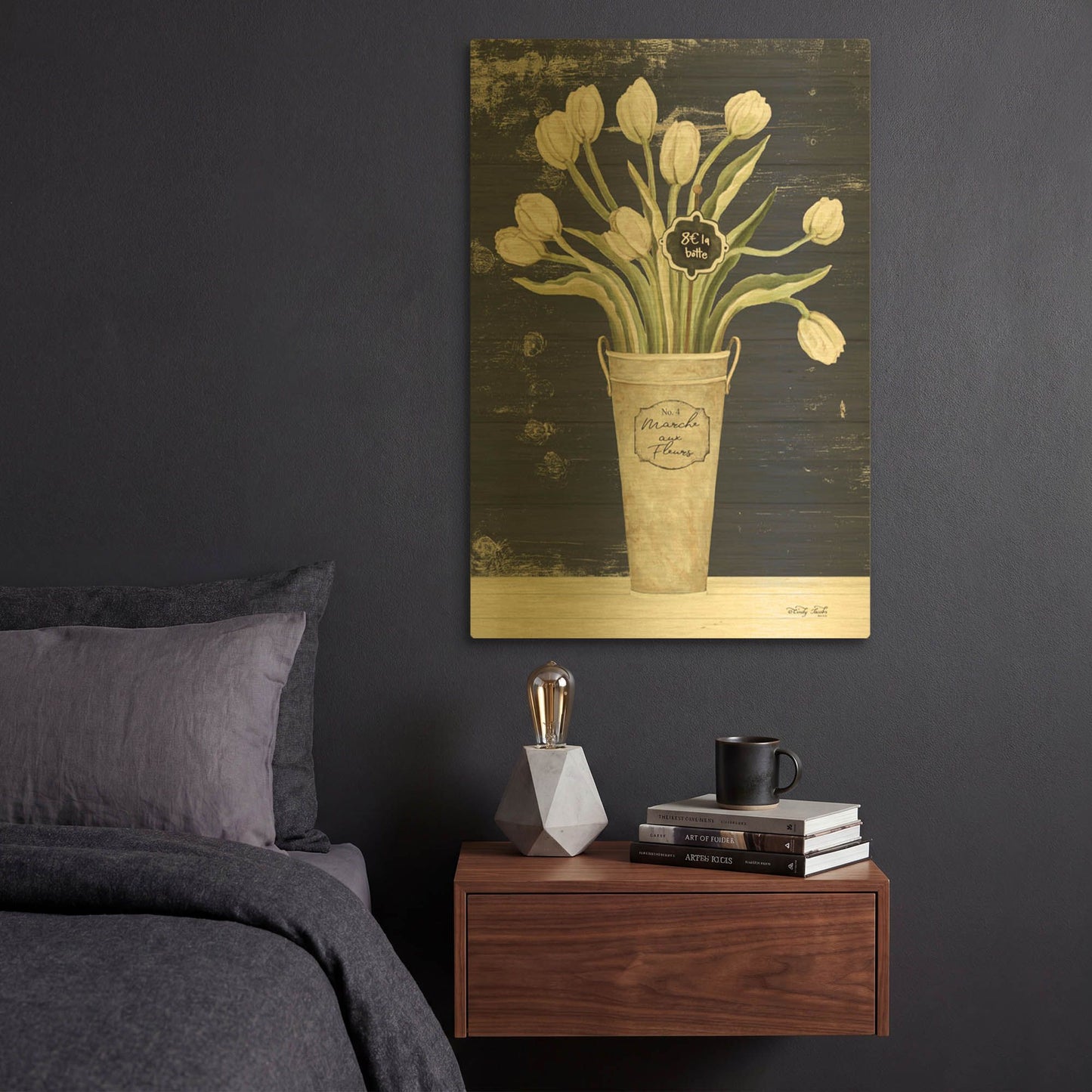 'Tulips on Navy II' By Cindy Jacobs Gold Metal Wall Art