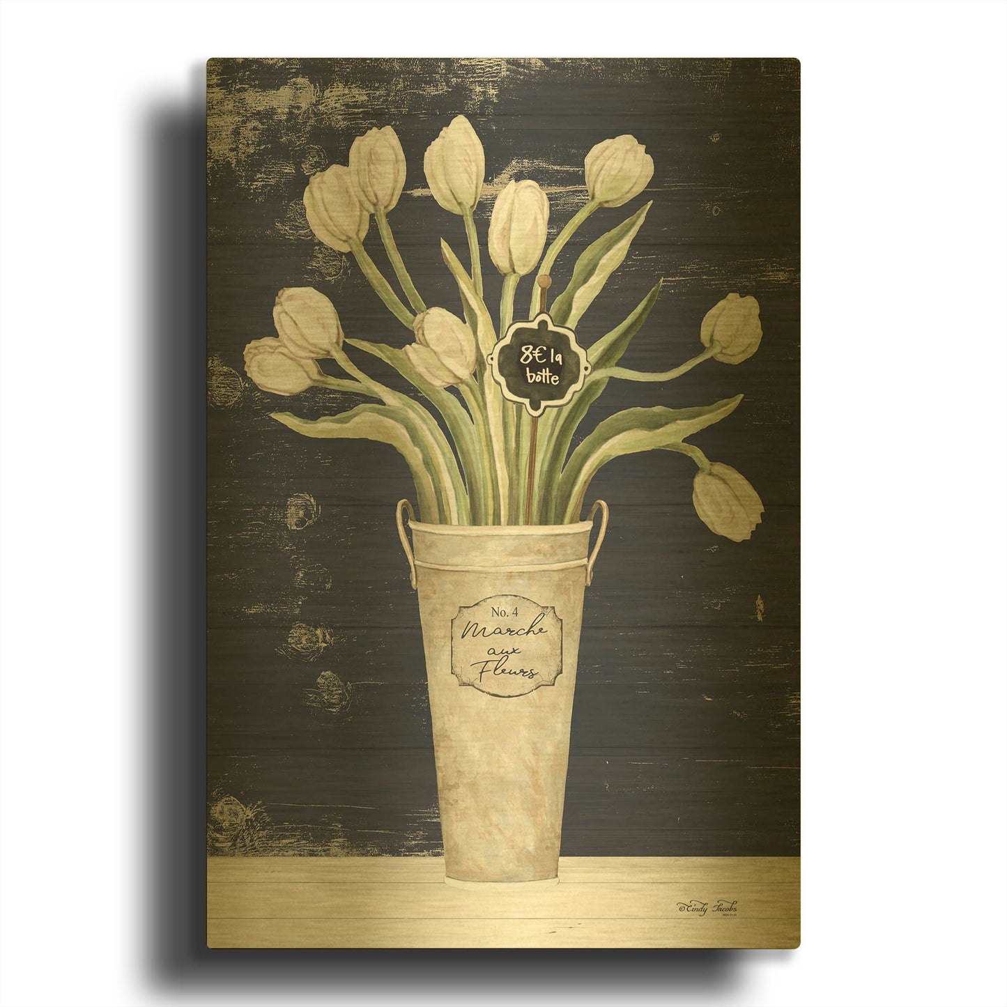 'Tulips on Navy II' By Cindy Jacobs Gold Metal Wall Art