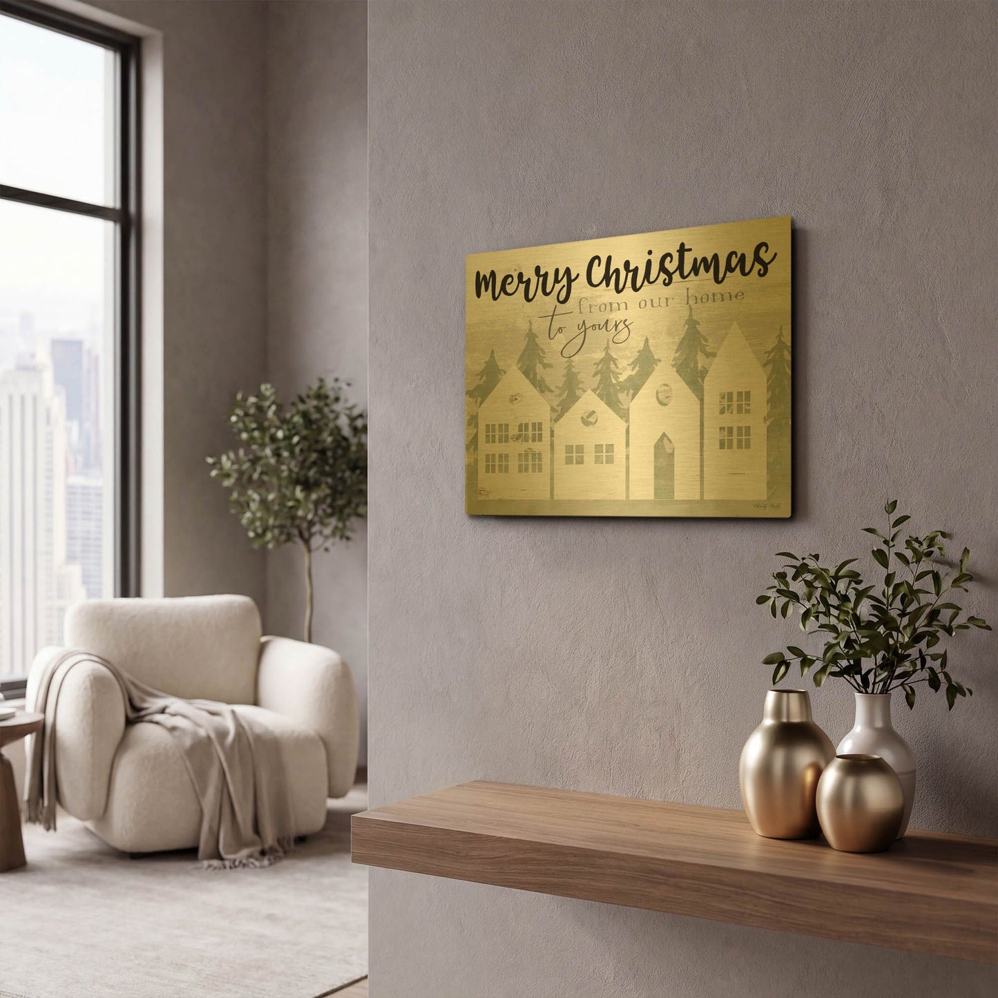'From Our House to Yours' By Cindy Jacobs Gold Metal Wall Art