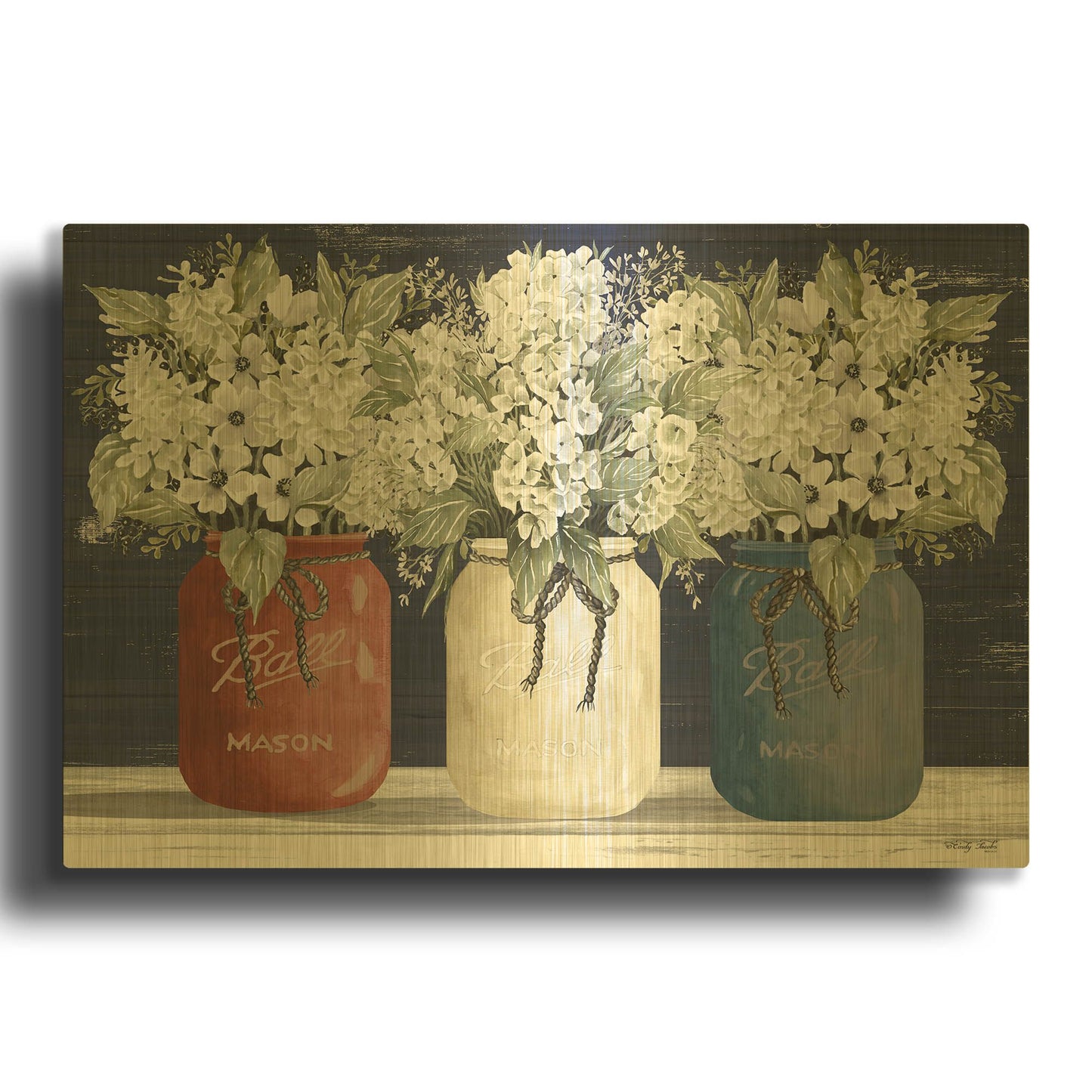 'Red, White & Blue Jar Trio' By Cindy Jacobs Gold Metal Wall Art