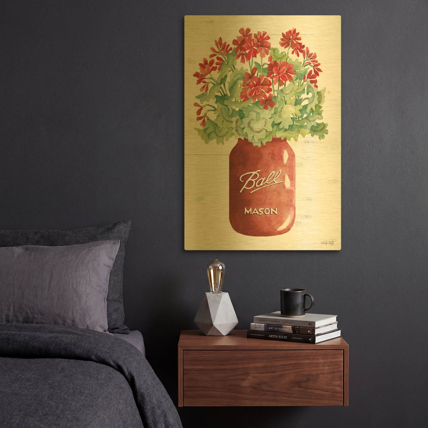 'Patriotic Red Jar' By Cindy Jacobs Gold Metal Wall Art