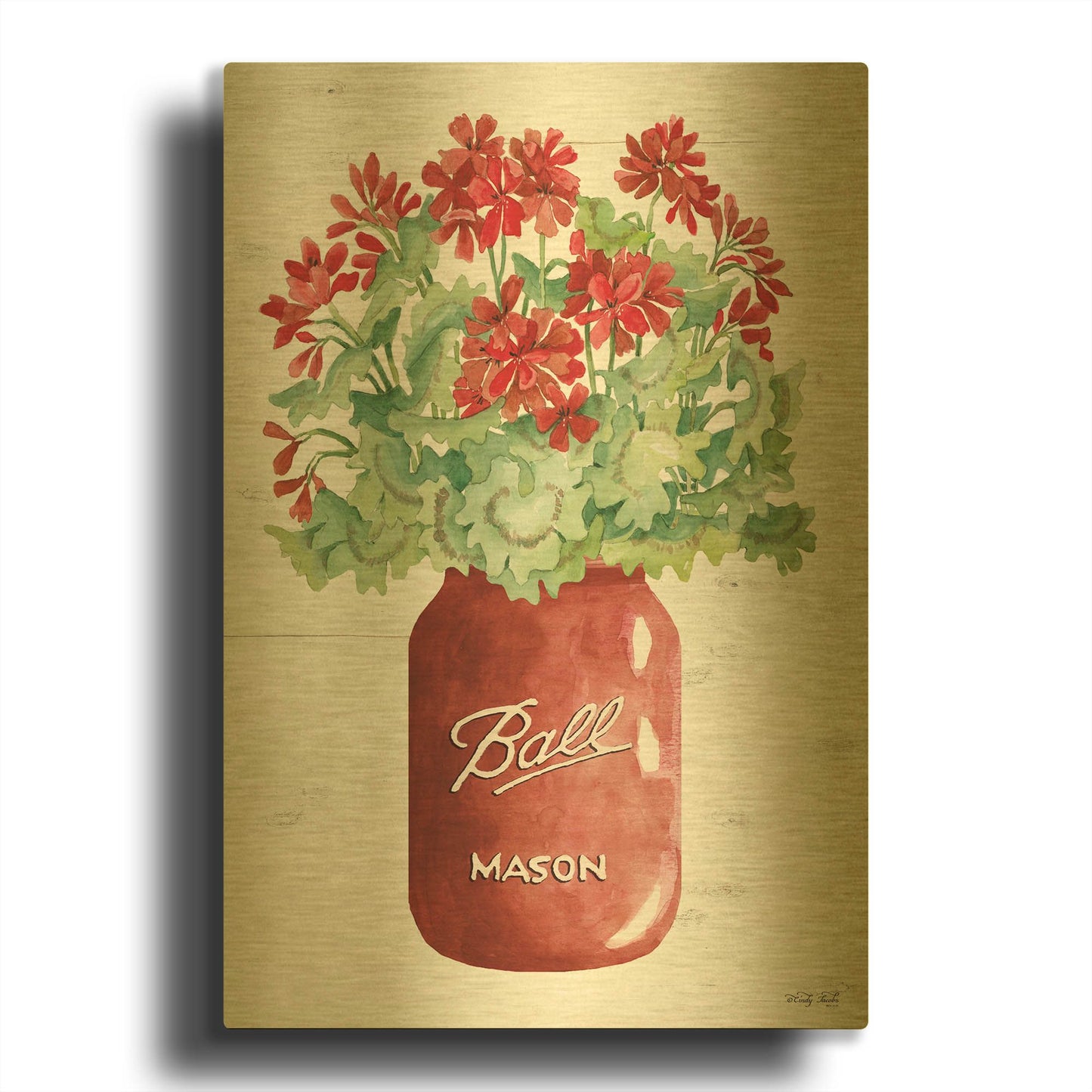 'Patriotic Red Jar' By Cindy Jacobs Gold Metal Wall Art