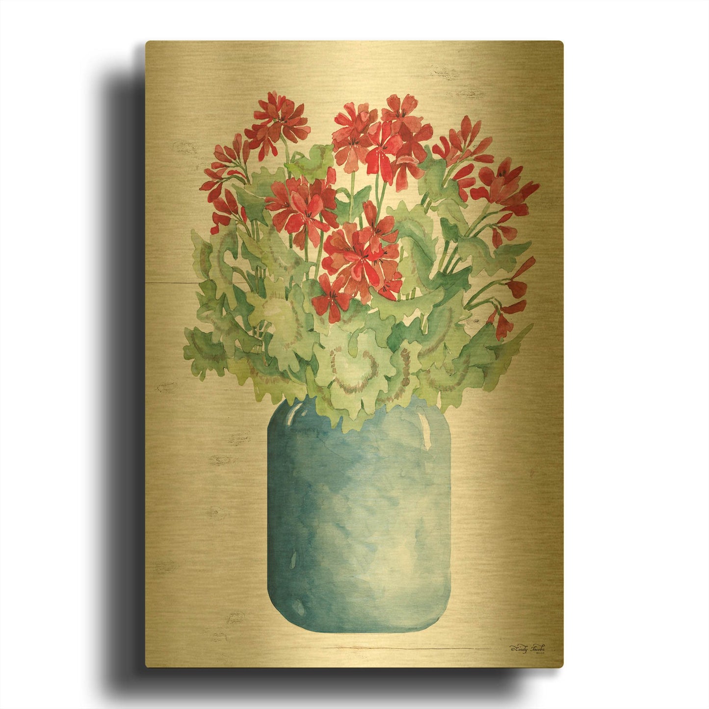 'Patriotic Blue Jar' By Cindy Jacobs Gold Metal Wall Art