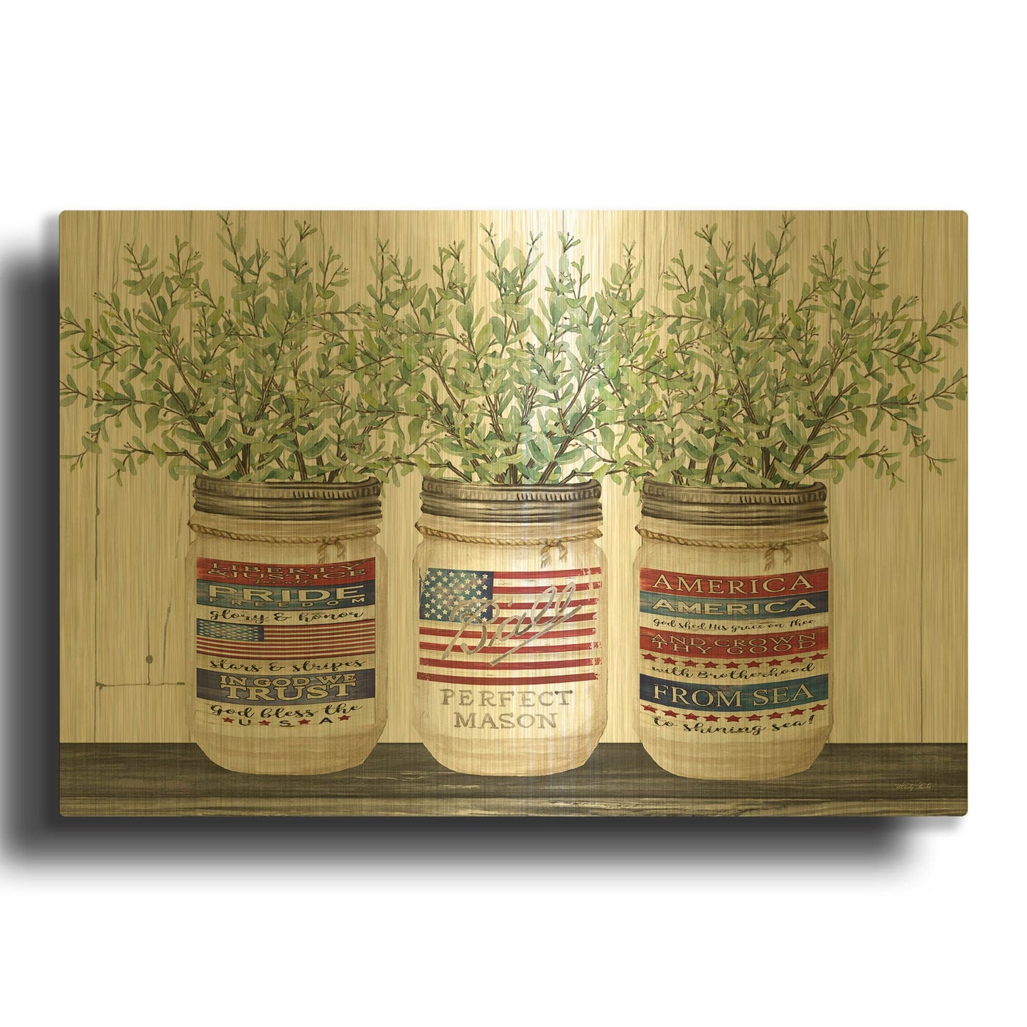 'Patriotic Glass Jar Trio I' By Cindy Jacobs Gold Metal Wall Art
