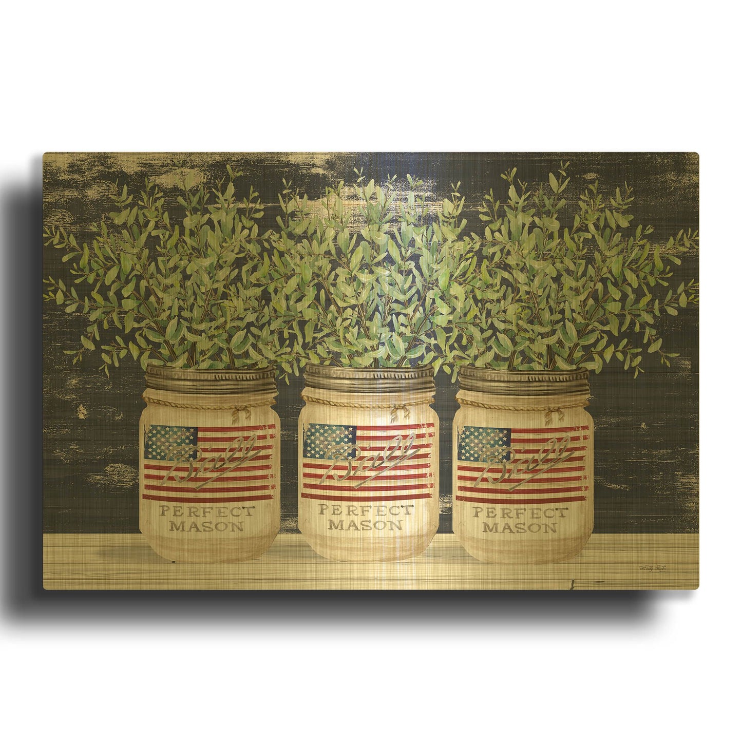 'Patriotic Glass Jar Trio II' By Cindy Jacobs Gold Metal Wall Art