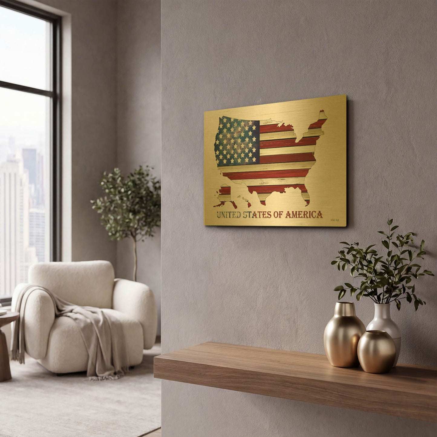 'United States of America' By Cindy Jacobs Gold Metal Wall Art