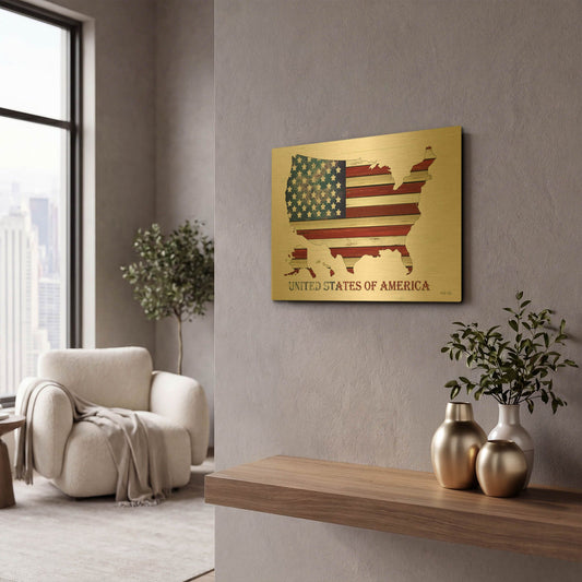 'United States of America' By Cindy Jacobs Gold Metal Wall Art