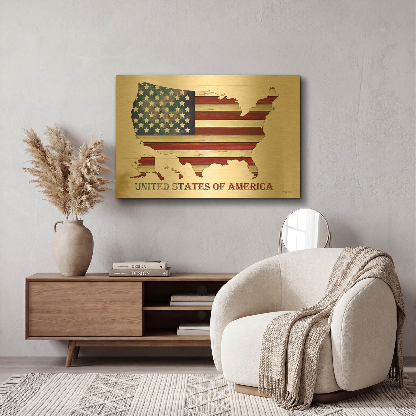 'United States of America' By Cindy Jacobs Gold Metal Wall Art