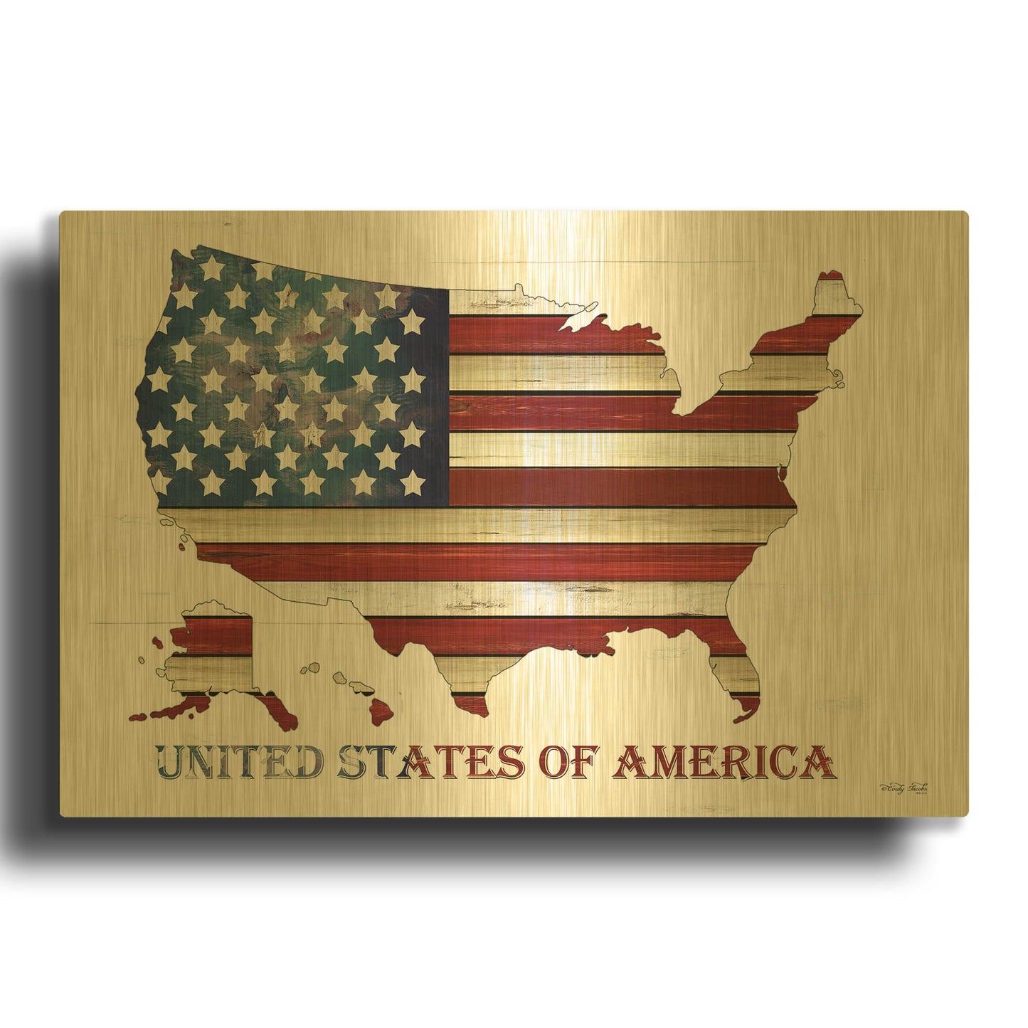 'United States of America' By Cindy Jacobs Gold Metal Wall Art
