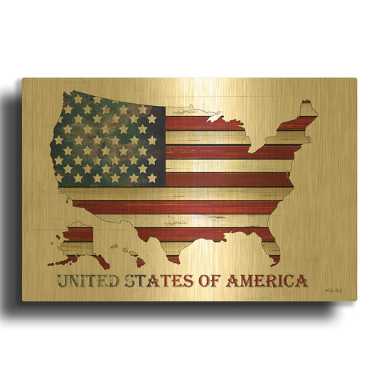 'United States of America' By Cindy Jacobs Gold Metal Wall Art