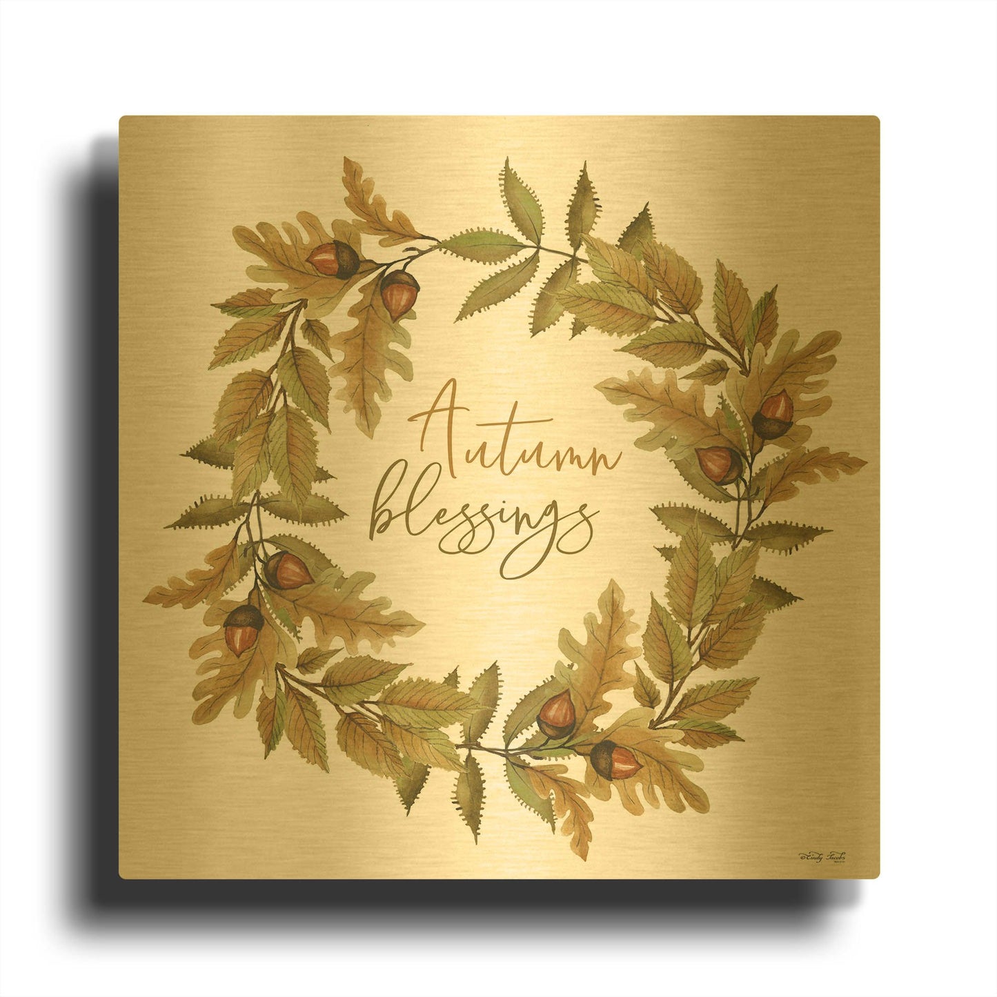 'Autumn Blessings Fall Wreath' By Cindy Jacobs Gold Metal Wall Art