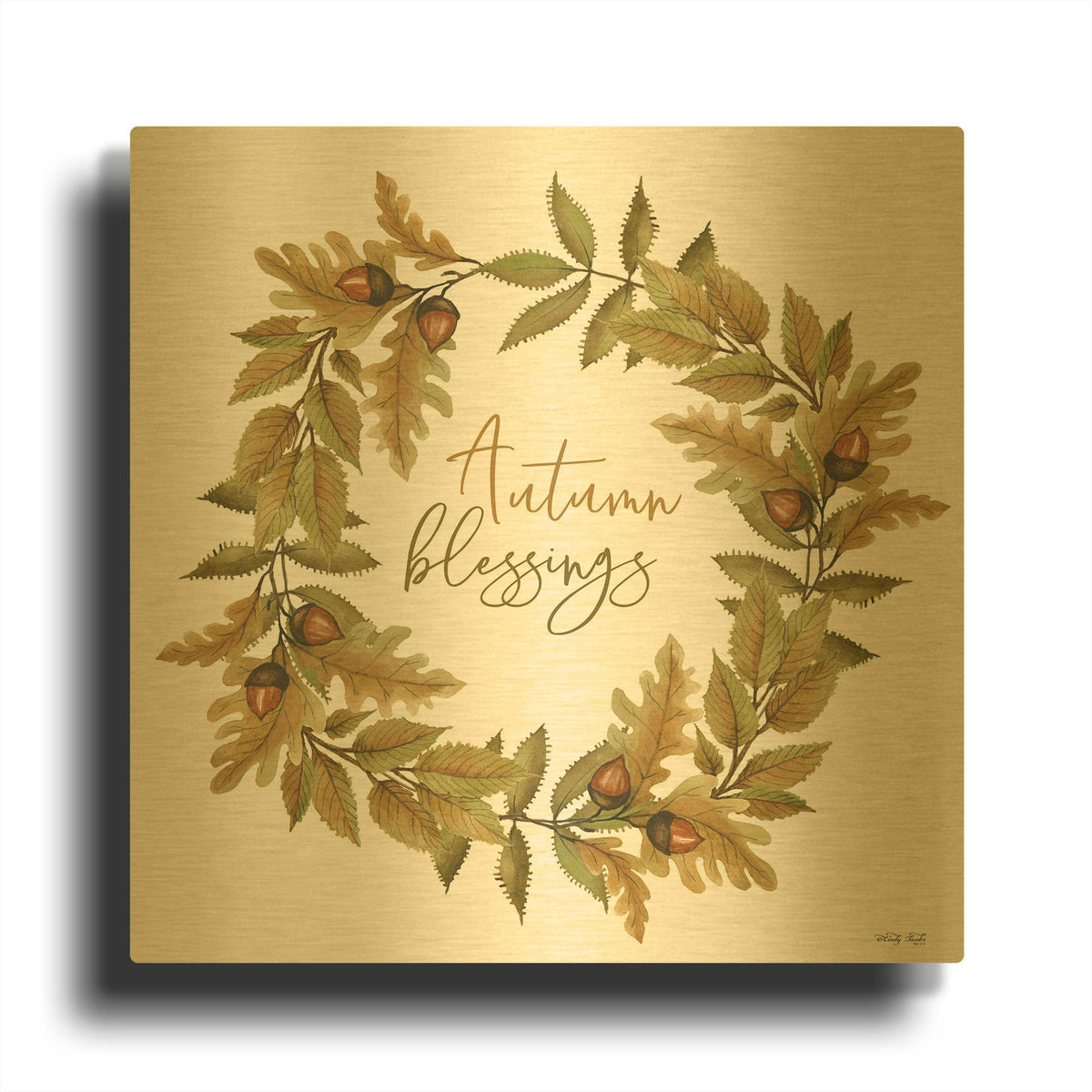 'Autumn Blessings Fall Wreath' By Cindy Jacobs Gold Metal Wall Art