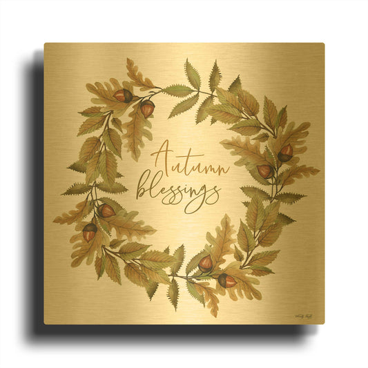 'Autumn Blessings Fall Wreath' By Cindy Jacobs Gold Metal Wall Art