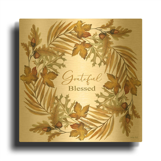 'Grateful Blessed Fall Wreath' By Cindy Jacobs Gold Metal Wall Art