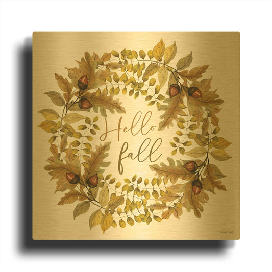 'Hello Fall Wreath' By Cindy Jacobs Gold Metal Wall Art