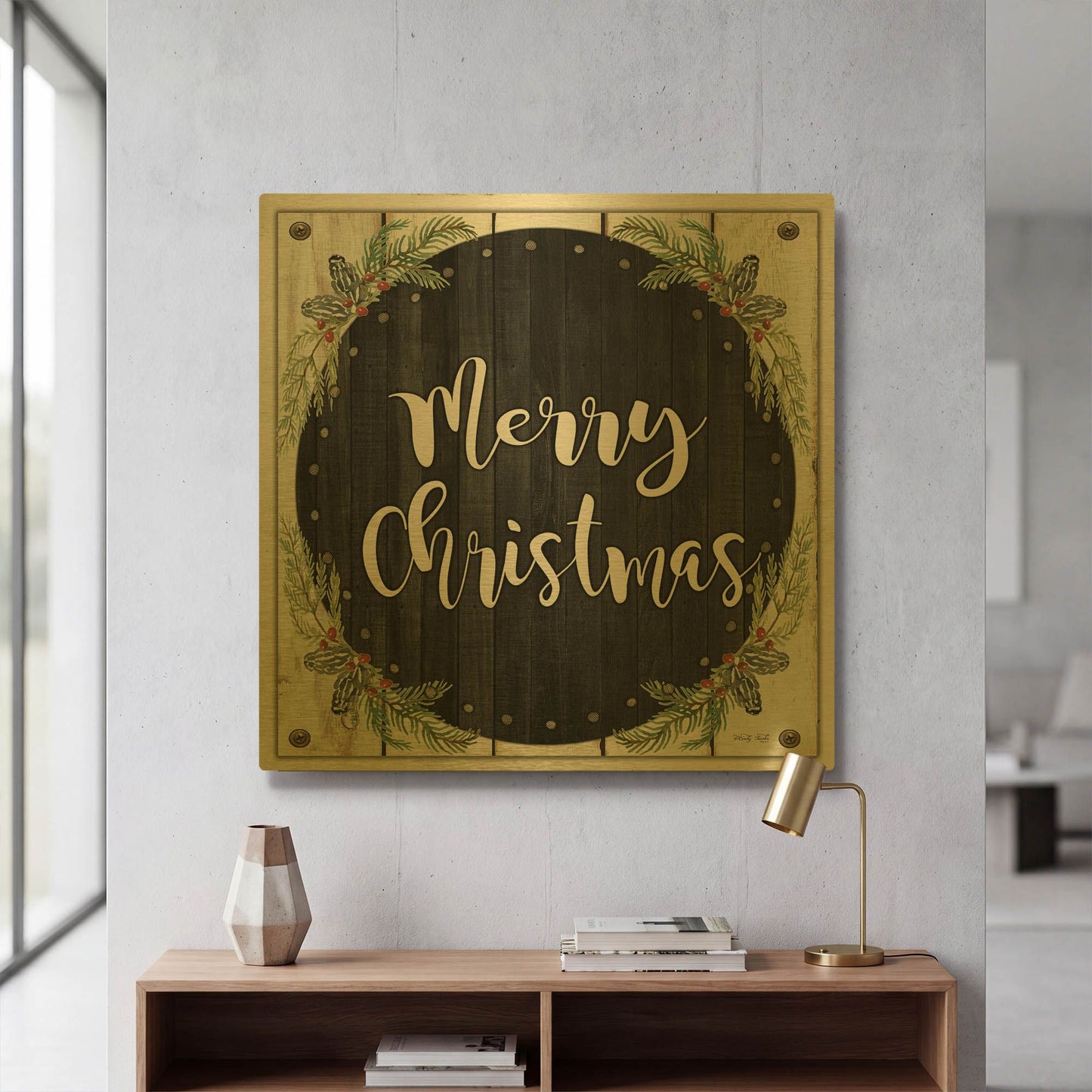 'Merry Christmas Wreath' By Cindy Jacobs Gold Metal Wall Art