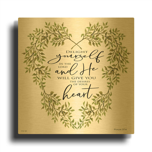 'Delight Yourself Heart Wreath' By Cindy Jacobs Gold Metal Wall Art