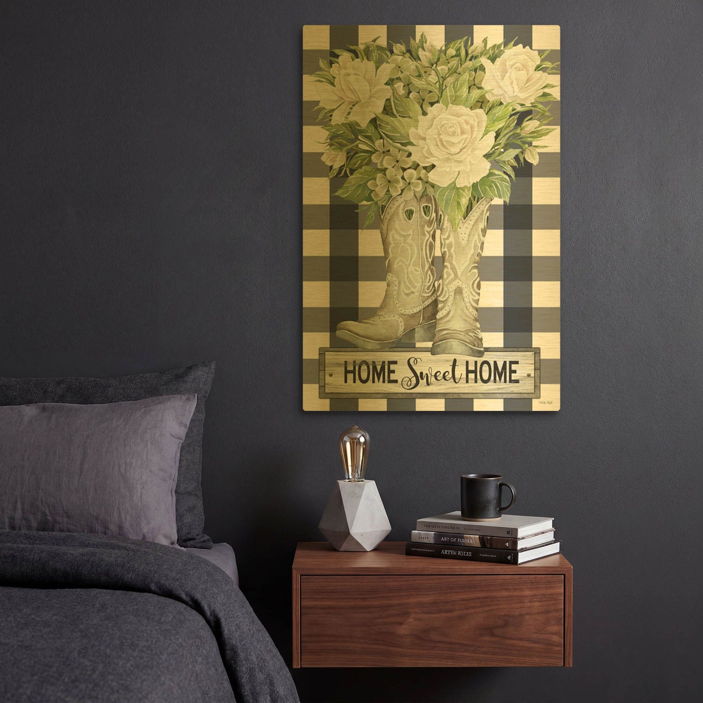 'Home Sweet Home Cowboy Boots' By Cindy Jacobs Gold Metal Wall Art