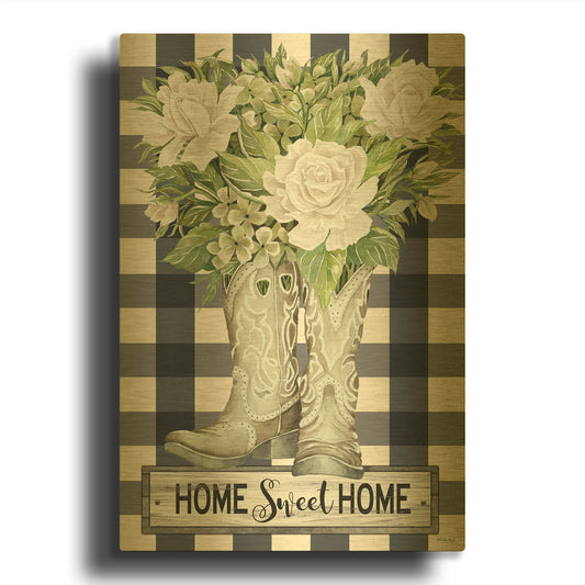 'Home Sweet Home Cowboy Boots' By Cindy Jacobs Gold Metal Wall Art