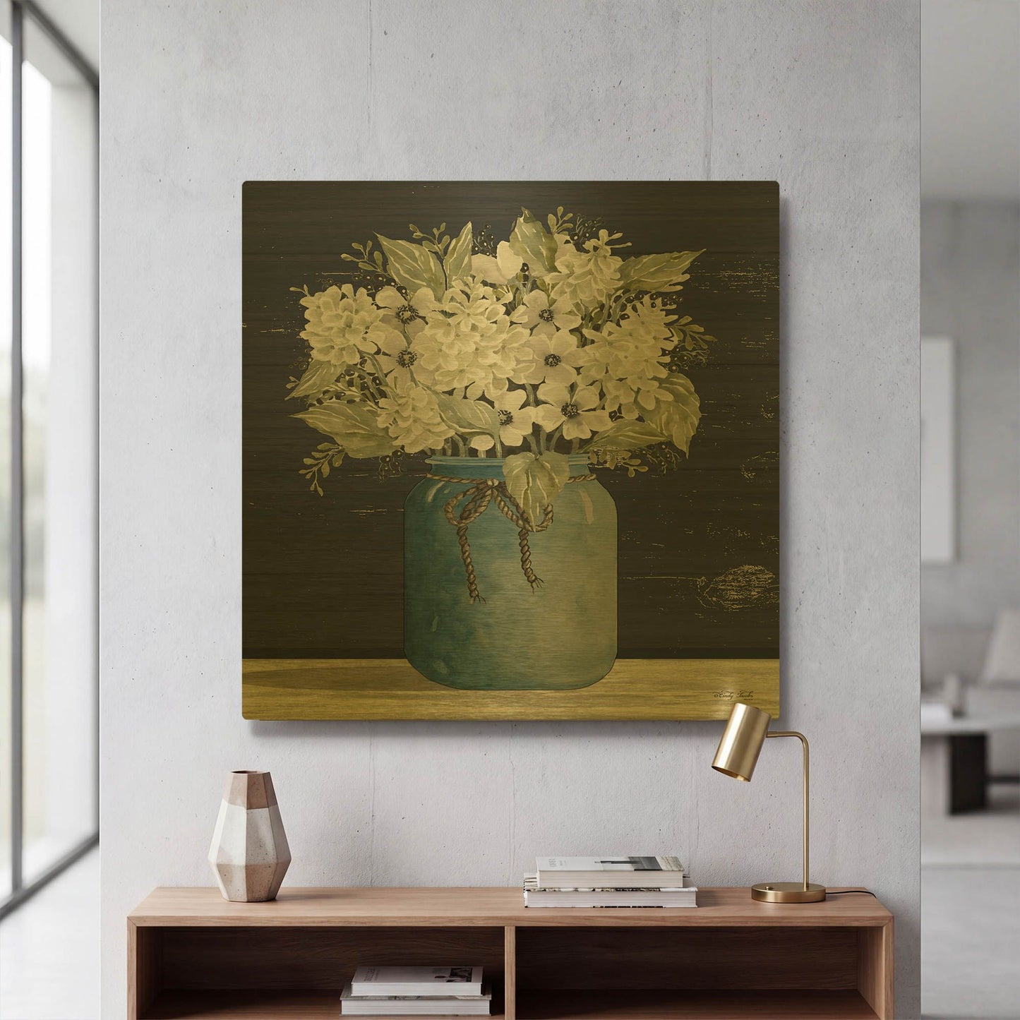 'White Flowers I' By Cindy Jacobs Gold Metal Wall Art