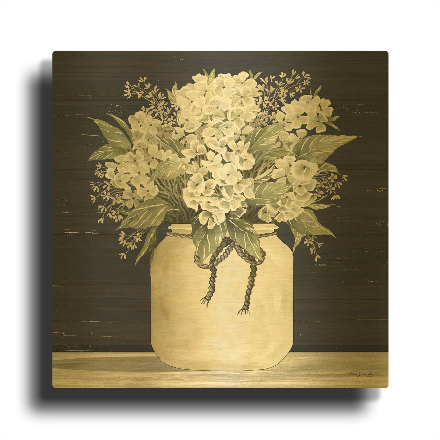 'White Flowers II' By Cindy Jacobs Gold Metal Wall Art