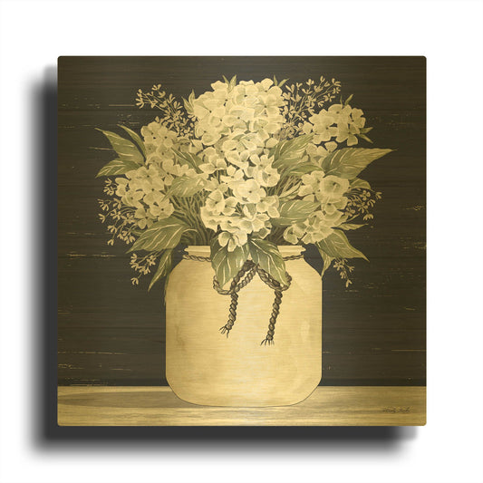 'White Flowers II' By Cindy Jacobs Gold Metal Wall Art