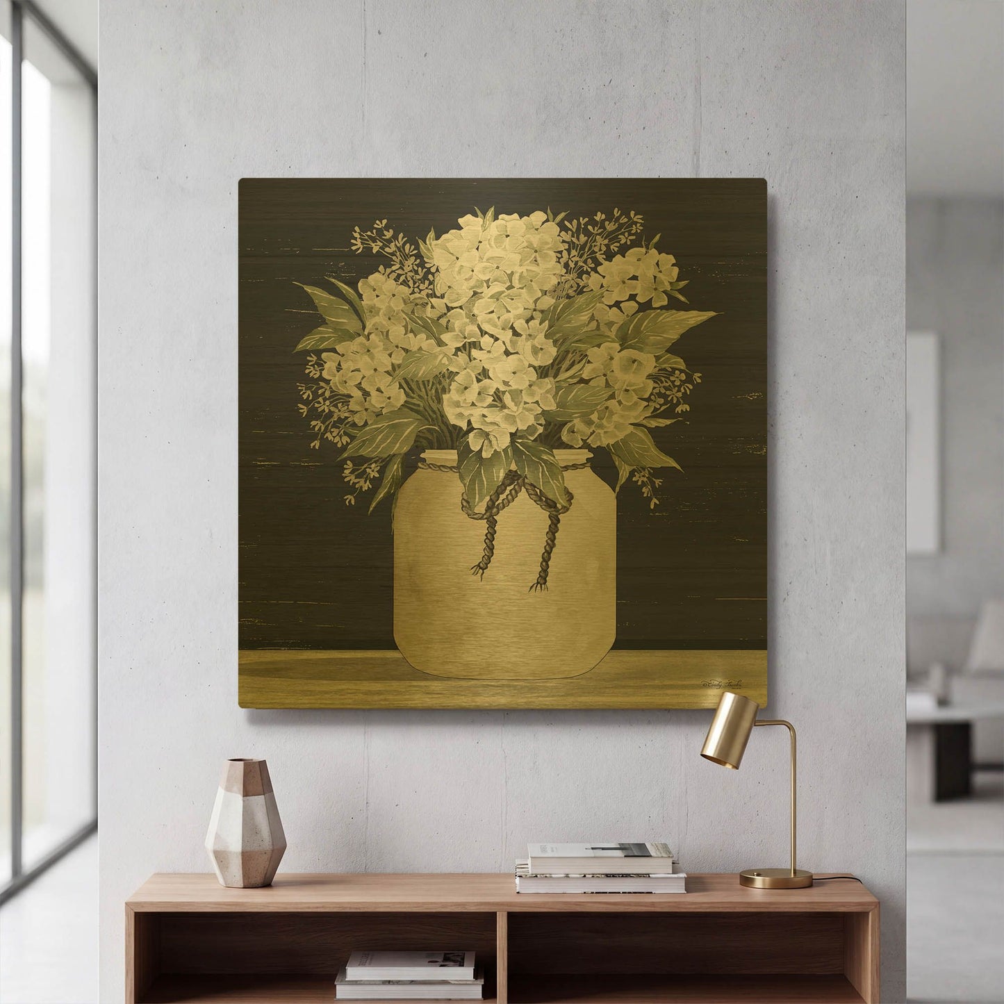 'White Flowers II' By Cindy Jacobs Gold Metal Wall Art