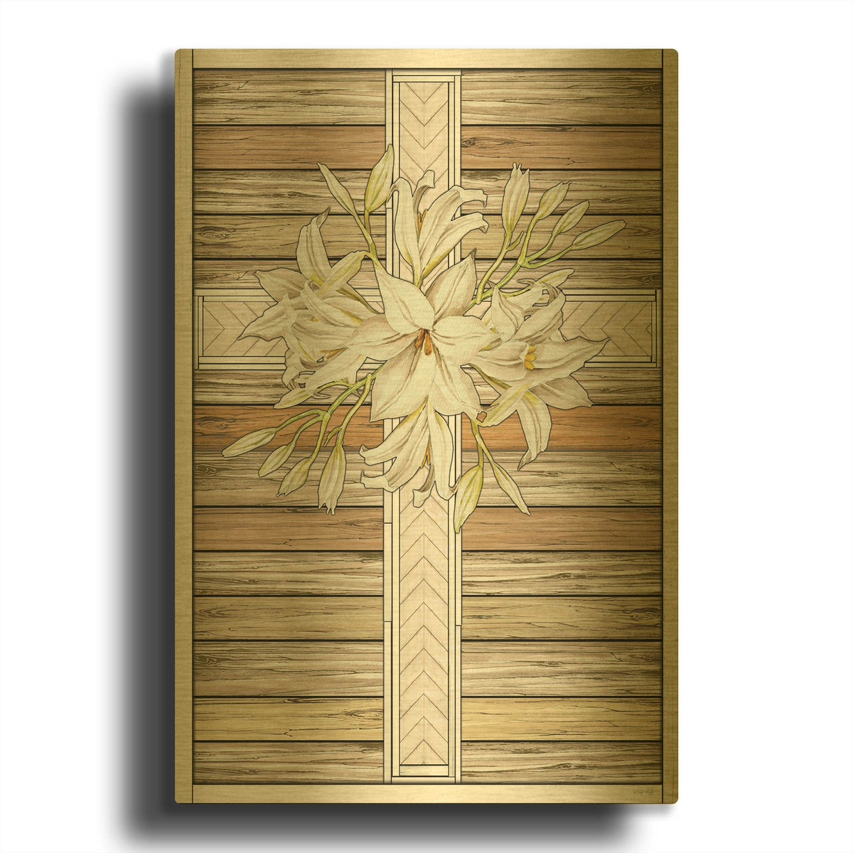 'Floral Cross' By Cindy Jacobs Gold Metal Wall Art