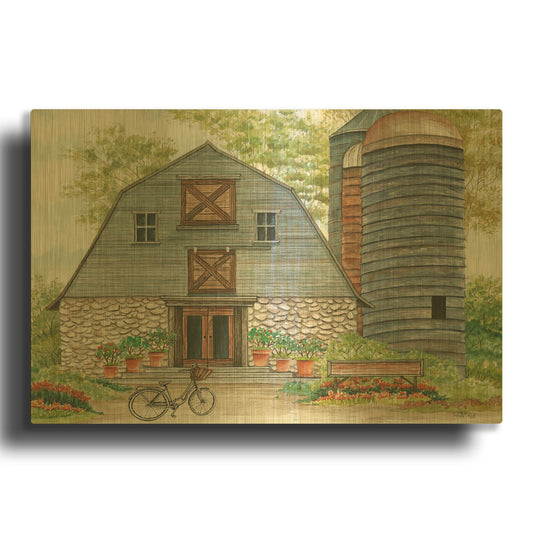 'Bluebird Barn' By Cindy Jacobs Gold Metal Wall Art