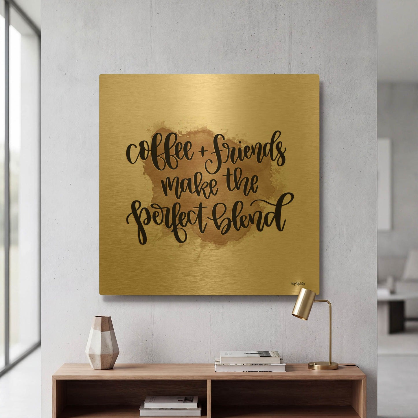 'Coffee + Friends' By Imperfect Dust Gold Metal Wall Art