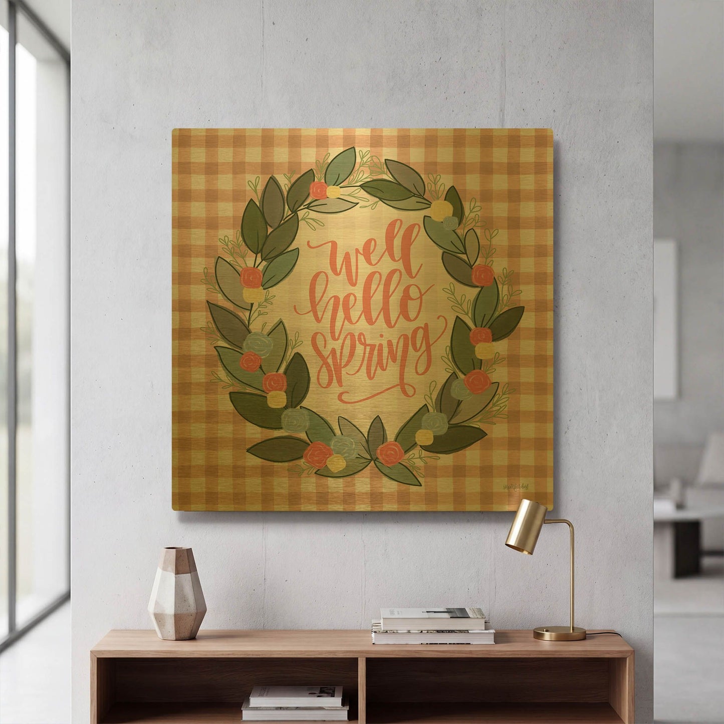 'Well Hello Spring' By Imperfect Dust Gold Metal Wall Art